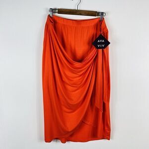 Ava & Viv Plus Size 1X Knit Side Tie Midi Wrap Skirt Orange